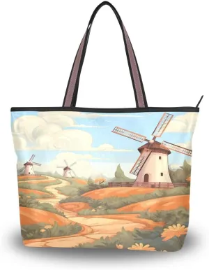 senya Garden Windmill Shoulder Bags Large Handle Ladies Handbag