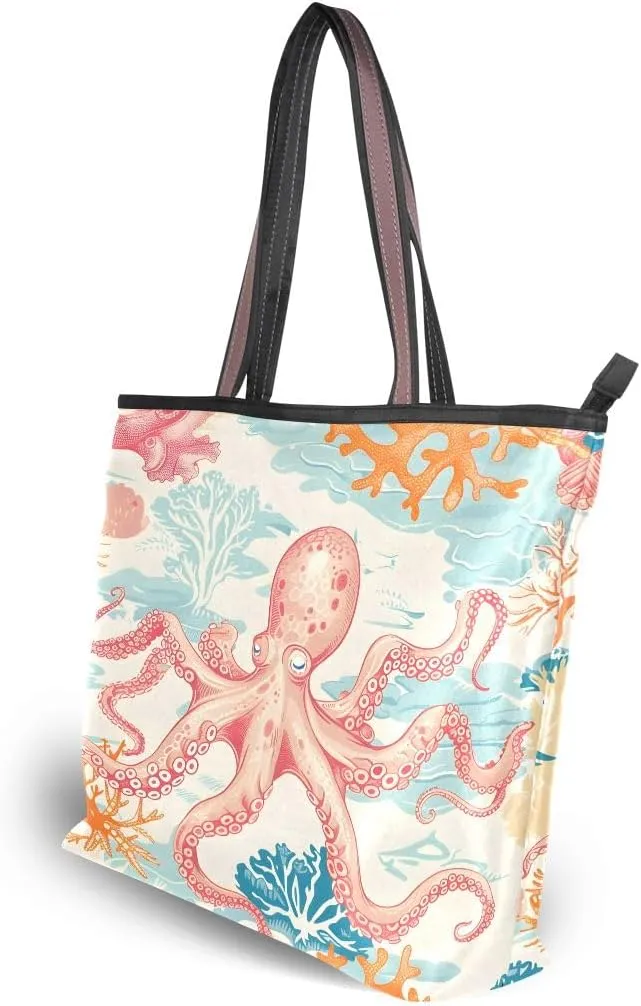 senya Octopus and Coral A Shoulder Bags Large Handle Ladies Handbag