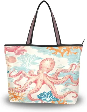 senya Octopus and Coral A Shoulder Bags Large Handle Ladies Handbag