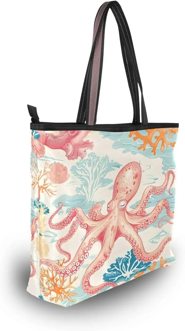 senya Octopus and Coral A Shoulder Bags Large Handle Ladies Handbag