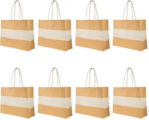 Set of 8 JUCOBEE Women’s Jute Tote Bags, Casual Handbags with Rope Handles, Reusable Grocery, Shopping, and Travel Bags, Ideal for Bridesmaid Gifts, DIY Projects, and Beach Outings., Natural