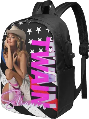 Shania Great Artist Twain Laptop Backpack Gym Bags Work Rucksack Cozy Travel Bags Unisex Adult Casual Daypack for Beach Notebook Bag with Usb Charging Port