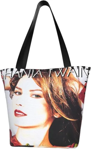 Shania Music Twain Reusable Grocery Bag for Kitchen Shopping Bags Tote Bags with Zipper for Women Beautiful Daily Handbag Storage Shoulder Bag for Party
