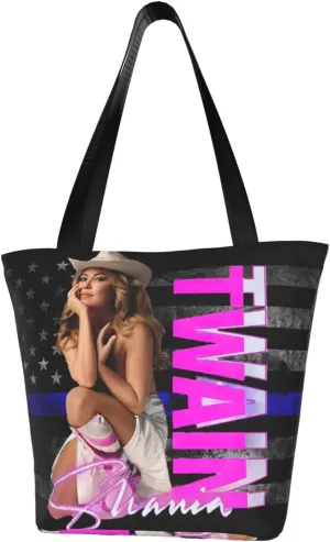 Shania Music Twain Reusable Grocery Bag for Kitchen Shopping Bags Tote Bags with Zipper for Women Casual Daily Handbag Storage Shoulder Bag for Work
