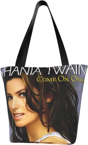 Shania Music Twain Reusable Grocery Bag for Kitchen Shopping Bags Tote Bags with Zipper for Women Stylish Daily Handbag Storage Shoulder Bag for Office
