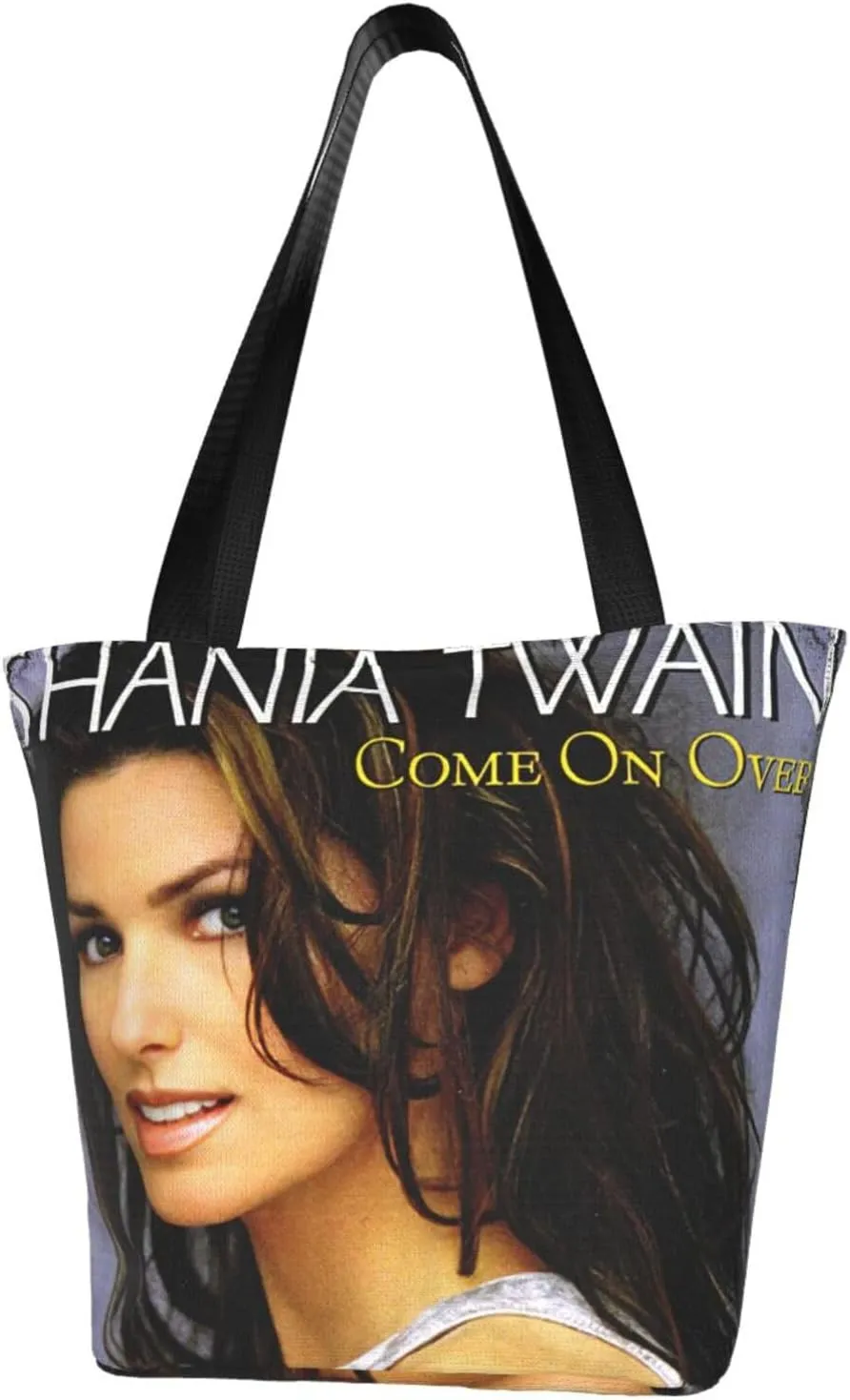 Shania Music Twain Reusable Grocery Bag for Kitchen Shopping Bags Tote Bags with Zipper for Women Stylish Daily Handbag Storage Shoulder Bag for Office