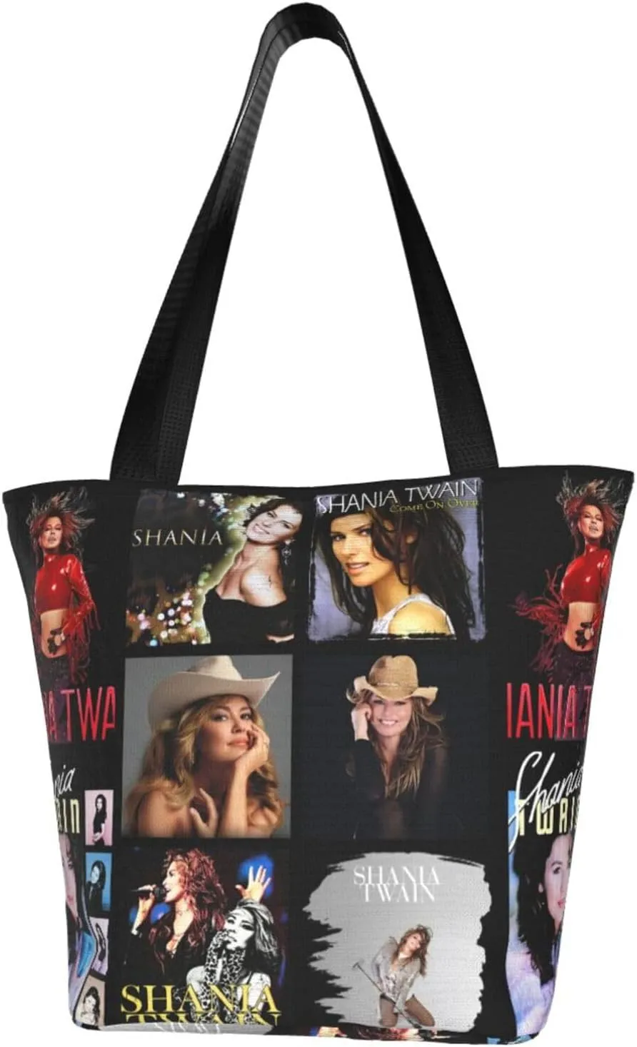 Shania Music Twain Reusable Grocery Bag for Kitchen Shopping Bags Tote Bags with Zipper for Women Stylish Daily Handbag Storage Shoulder Bag for Party