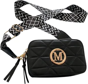 SHENHE Women's Letter Decor Crossbody Bags Double Zipper Mini Camera Bag with Geo Strap