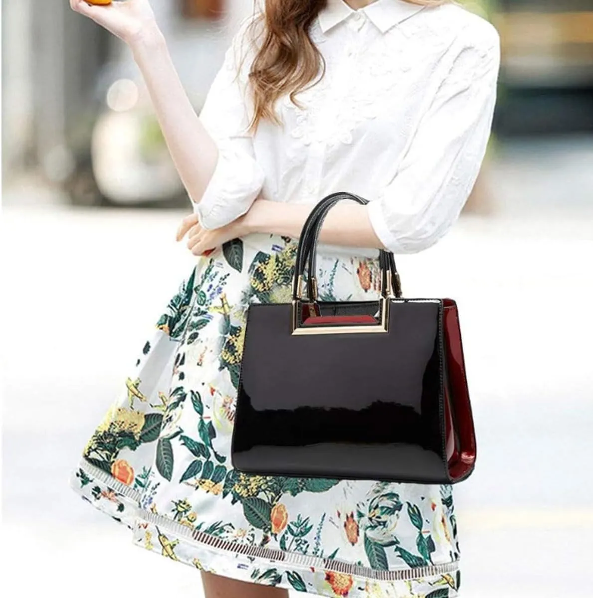 Shiny Patent Leather Handbags Glossy Shoulder Bags Fashion Satchel Purses Party Totes Top Handle Bags for Women