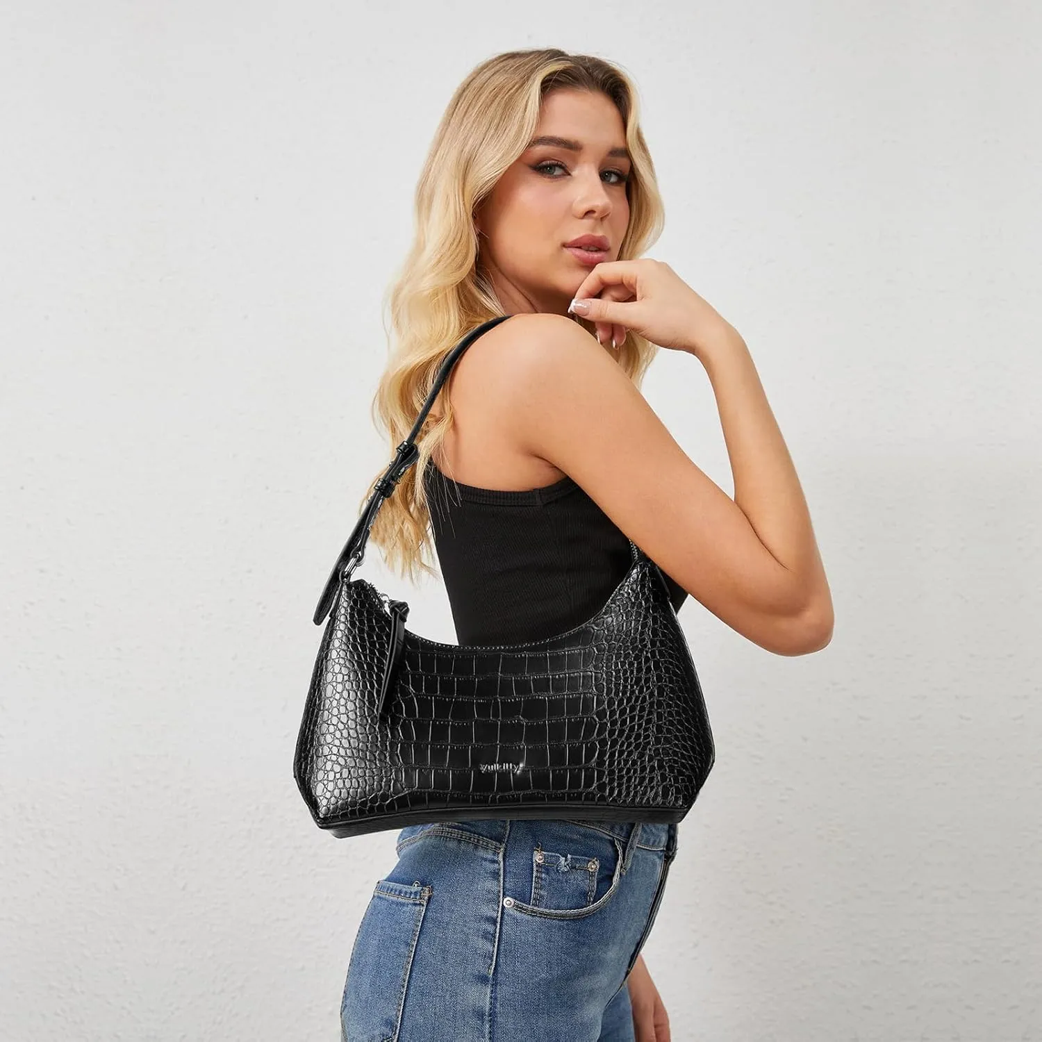 Shoulder Bag For Women Leather Hobo Handbag Crescent Underarm Purses with Adjustable Strap