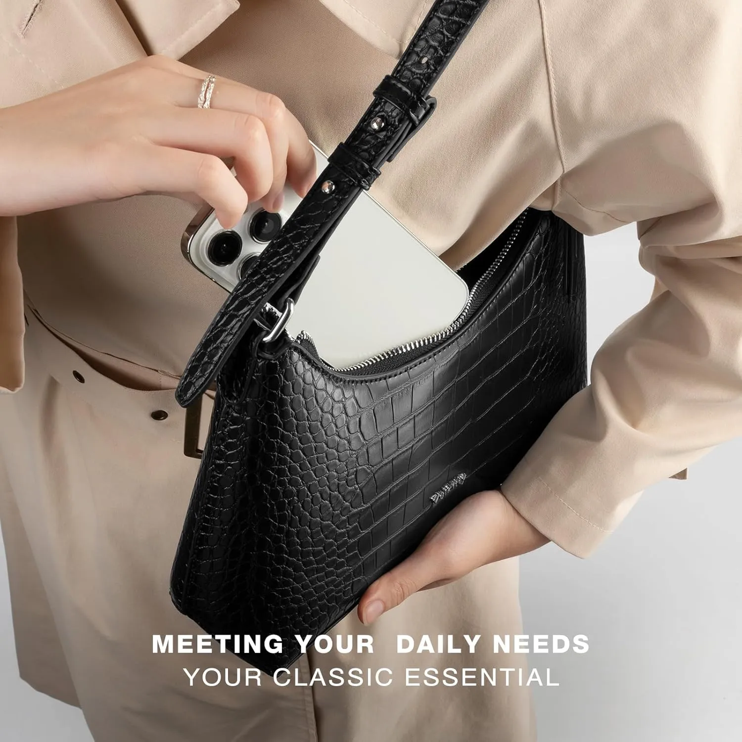 Shoulder Bag For Women Leather Hobo Handbag Crescent Underarm Purses with Adjustable Strap