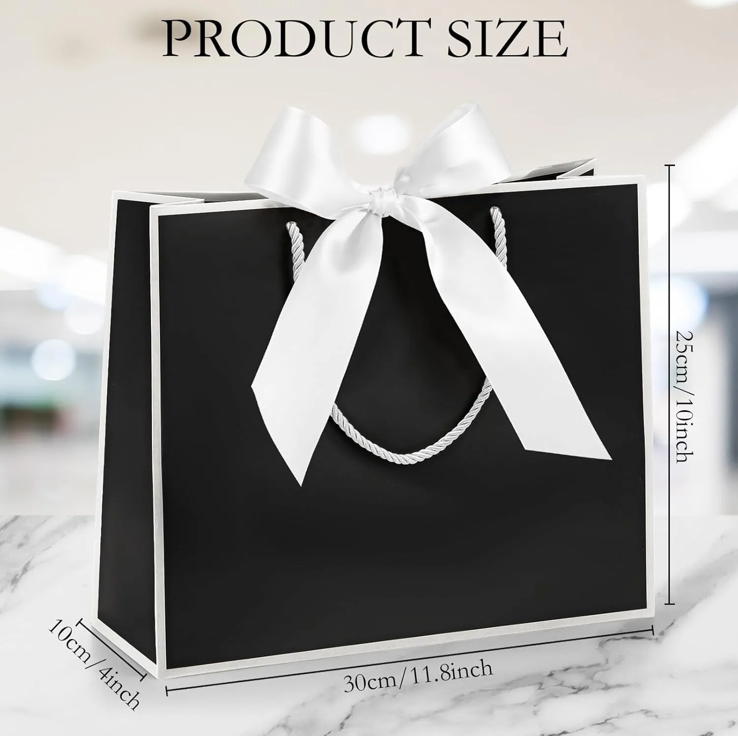 Silkfly 12 Pcs Thank You Gift Bags with Handle 11.8x10x4'' Welcome Bags Return Gifts with Bow Ribbon for Bridesmaid Baby Shower Mother's Day Graduation Wedding Housewarming Birthday(Black and White)