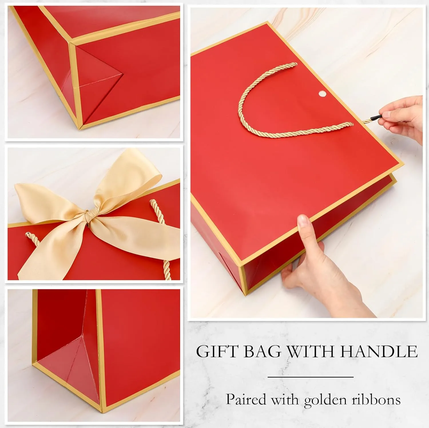 Silkfly 12 Pcs Thank You Gift Bags with Handle 11.8x10x4'' Welcome Bags Return Gifts with Bow Ribbon for Bridesmaid Baby Shower Mother's Day Graduation Wedding Housewarming Birthday(Red)