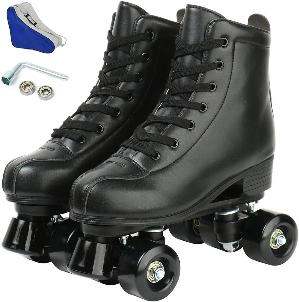 Silvertree Women's Roller Skates PU Leather High-top Roller Skate Four-Wheel Roller Skate Shiny Roller Skates with Carry Bag for Girls
