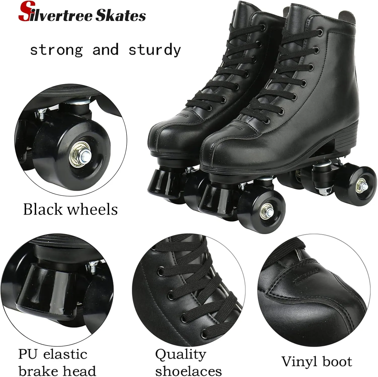 Silvertree Women's Roller Skates PU Leather High-top Roller Skate Four-Wheel Roller Skate Shiny Roller Skates with Carry Bag for Girls