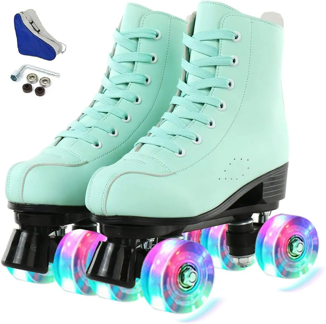 Silvertree Women's Roller Skates PU Leather High-top Roller Skate Four-Wheel Roller Skate Shiny Roller Skates with Carry Bag for Girls