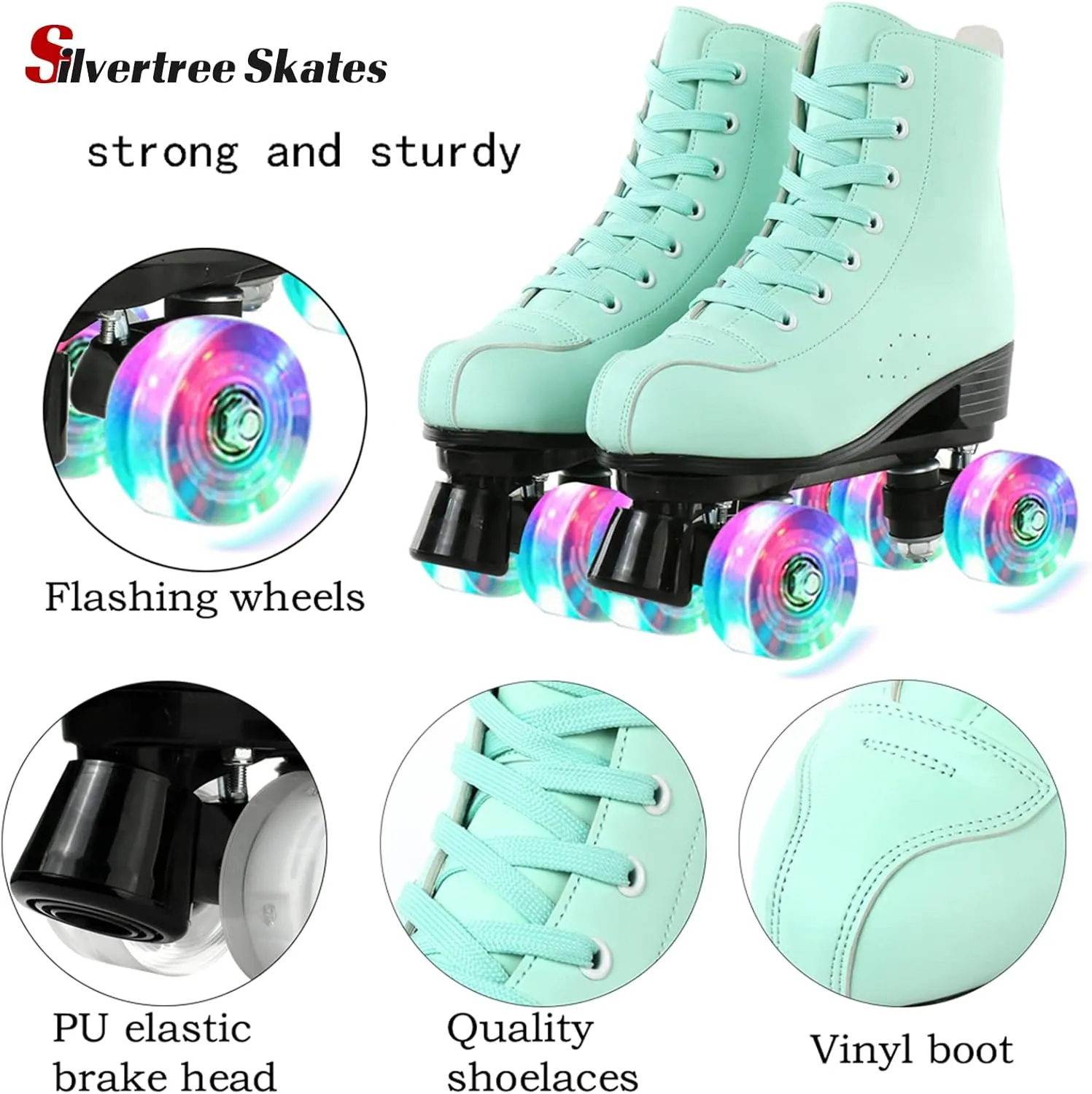 Silvertree Women's Roller Skates PU Leather High-top Roller Skate Four-Wheel Roller Skate Shiny Roller Skates with Carry Bag for Girls