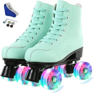 Silvertree Women's Roller Skates PU Leather High-top Roller Skate Four-Wheel Roller Skate Shiny Roller Skates with Carry Bag for Girls