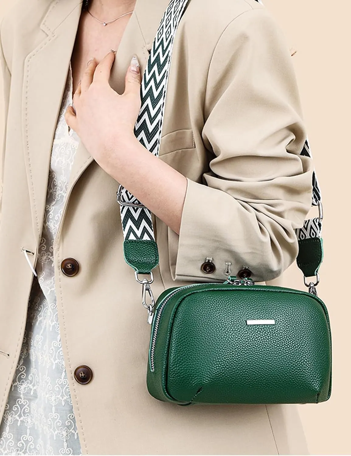 Simple Fashion Real Genuine Leather Crossbody Bag For Women Shoulder Bags with Geometric Pattern Strap For Women