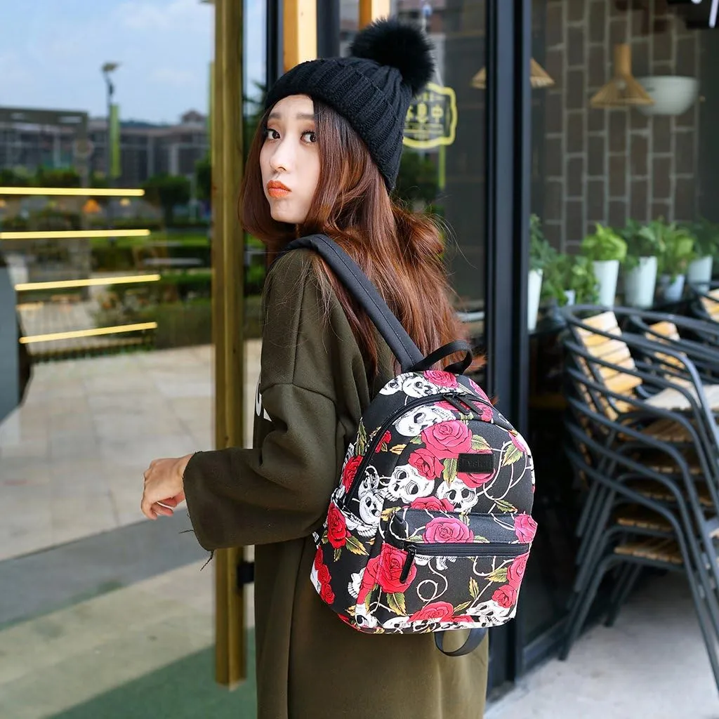 Skull Girls Backpack Purse Mini Women Backpack Teens School Satchel Cute Lightweight Purse Casual Outdoor Travel Daypack for Birthday Gifts