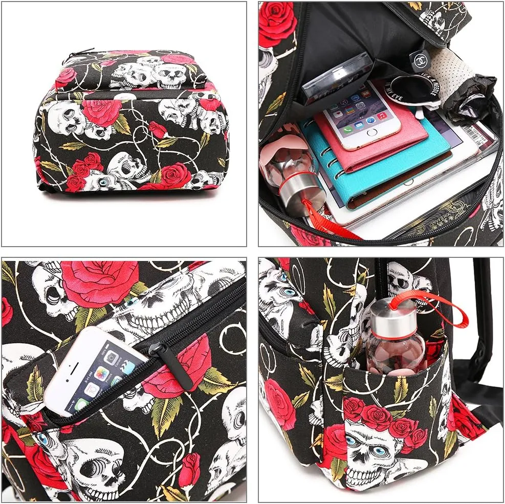 Skull Girls Backpack Purse Mini Women Backpack Teens School Satchel Cute Lightweight Purse Casual Outdoor Travel Daypack for Birthday Gifts
