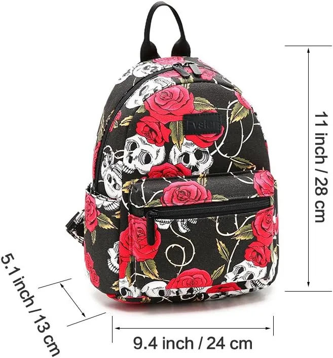 Skull Girls Backpack Purse Mini Women Backpack Teens School Satchel Cute Lightweight Purse Casual Outdoor Travel Daypack for Birthday Gifts