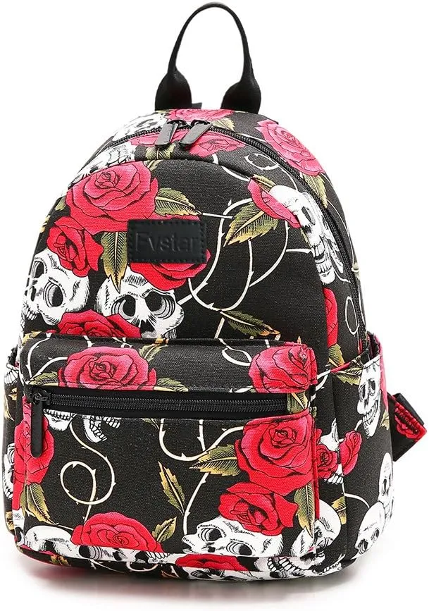 Skull Girls Backpack Purse Mini Women Backpack Teens School Satchel Cute Lightweight Purse Casual Outdoor Travel Daypack for Birthday Gifts