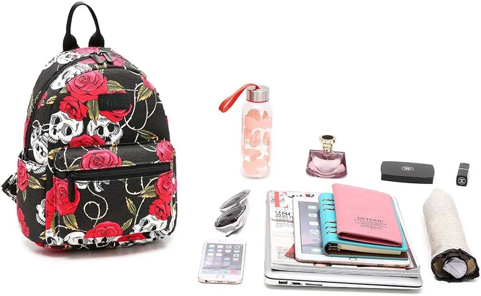 Skull Girls Backpack Purse Mini Women Backpack Teens School Satchel Cute Lightweight Purse Casual Outdoor Travel Daypack for Birthday Gifts