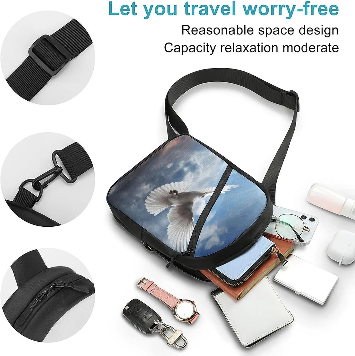 Sling Backpack Crossbody for Man Woman Peace Dove Cross Body Adjustable Chest Bag