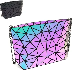 Small Clutch Purses for Women - Geometric Luminous Purse and Shoulder Bag - Holographic Crossbody Bag for Daily Use