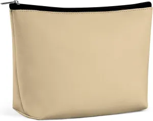 Small Cosmetic Bag, Beige Plain Solid Color Makeup Bags Elegant Roomy Pouch for Women,Travel Toiletry Accessories Organizer