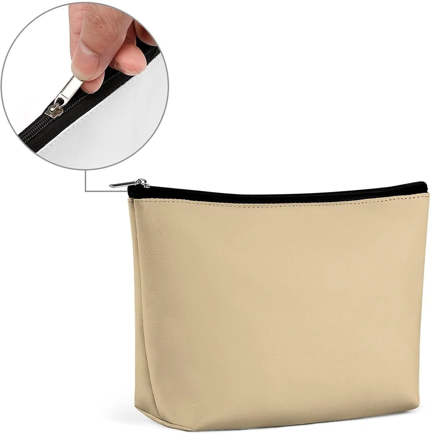Small Cosmetic Bag, Beige Plain Solid Color Makeup Bags Elegant Roomy Pouch for Women,Travel Toiletry Accessories Organizer