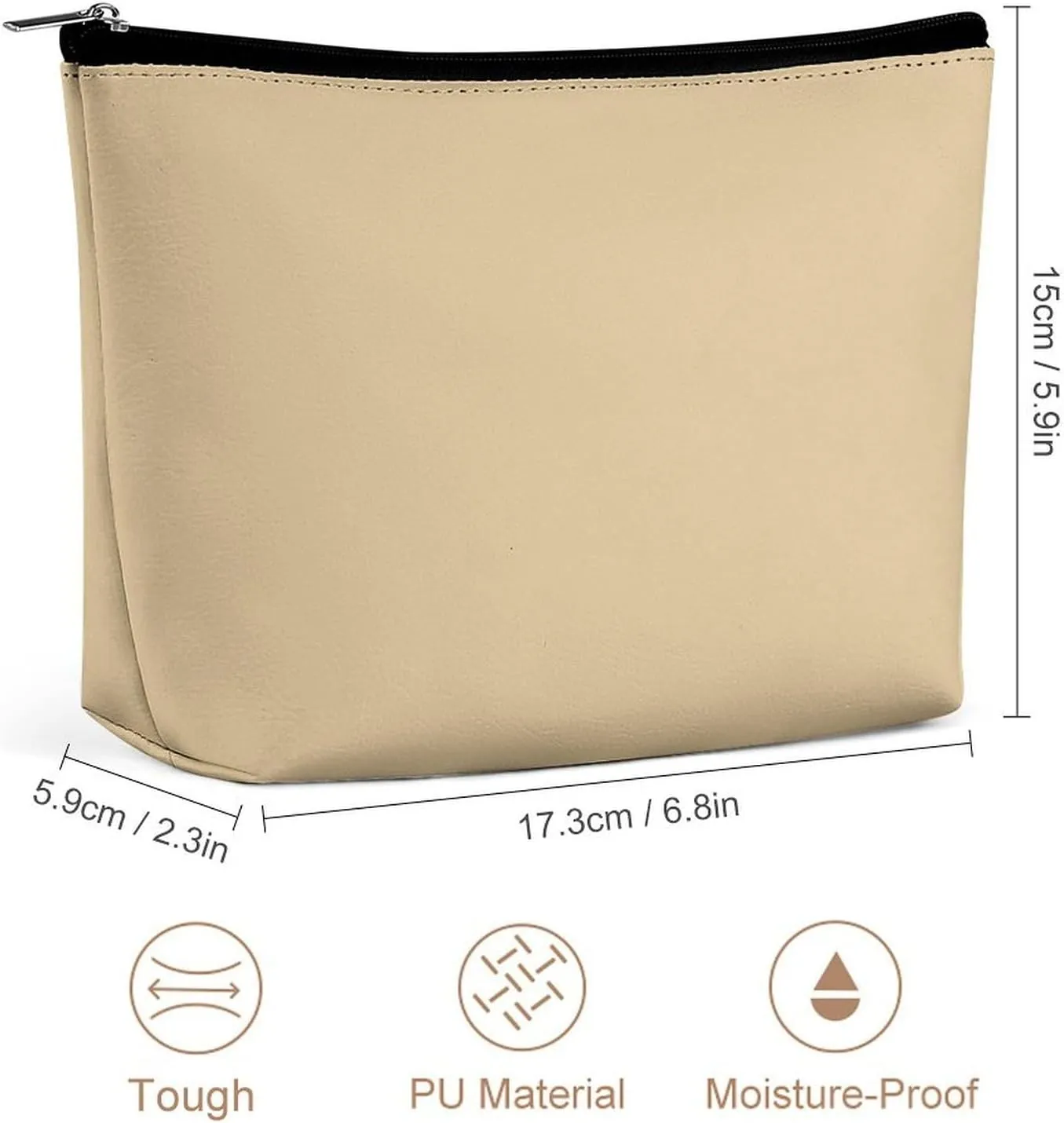 Small Cosmetic Bag, Beige Plain Solid Color Makeup Bags Elegant Roomy Pouch for Women,Travel Toiletry Accessories Organizer