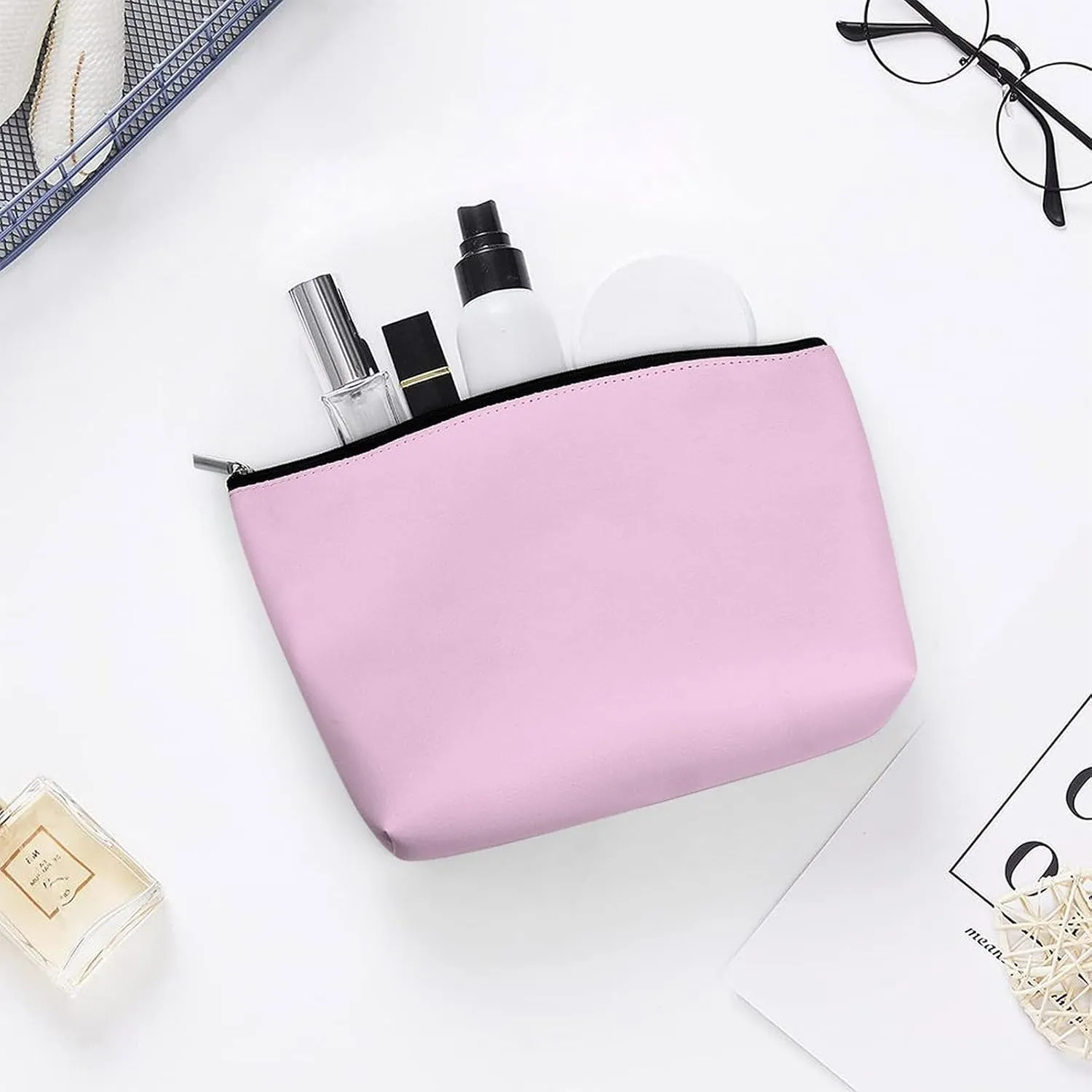 Small Cosmetic Bag, Classic Rose Solid Color Makeup Bags Elegant Roomy Pouch for Women,Travel Toiletry Accessories Organizer