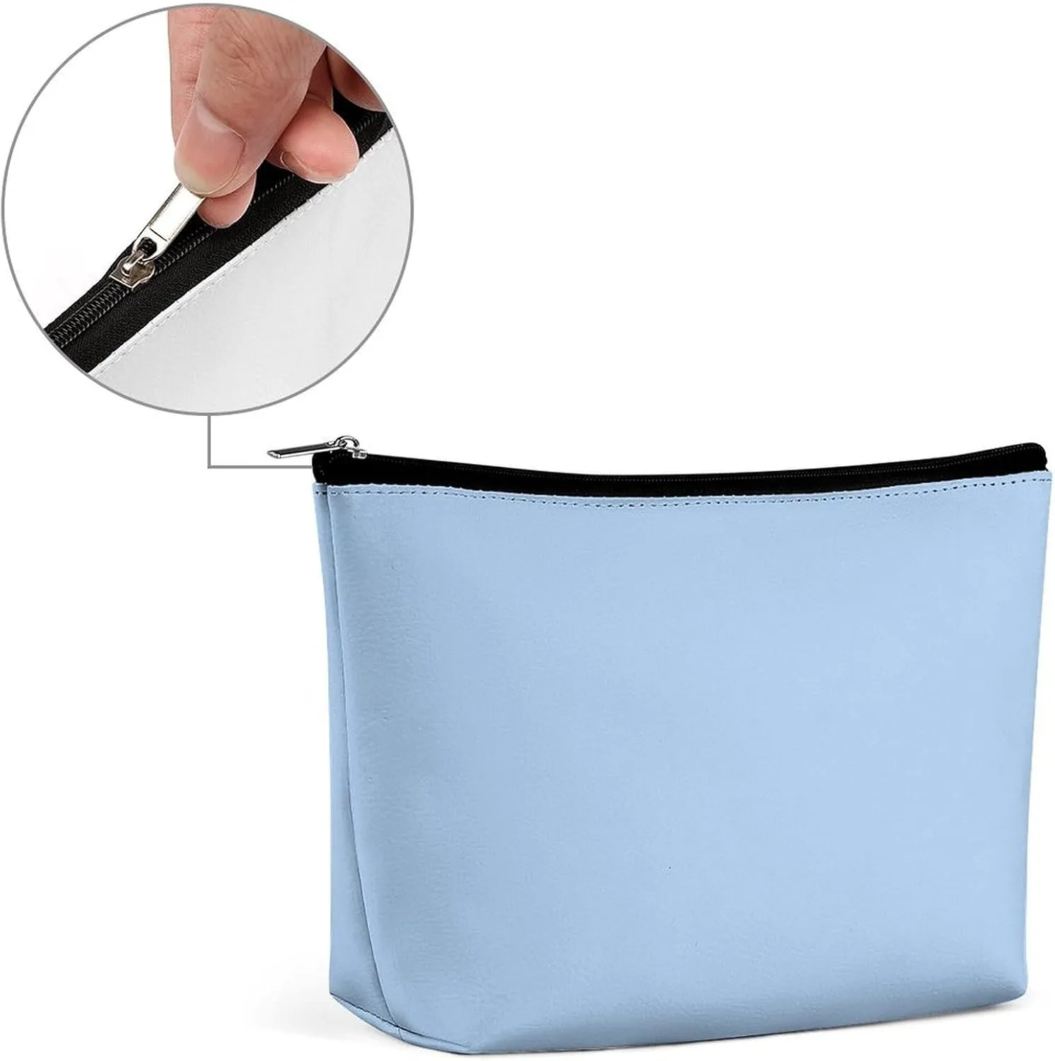 Small Cosmetic Bag, Pale Blue Solid Color Makeup Bags Elegant Roomy Pouch for Women,Travel Toiletry Accessories Organizer