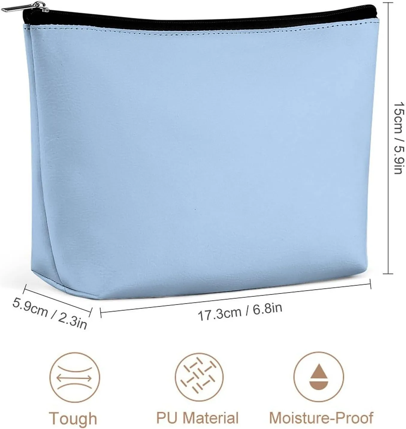 Small Cosmetic Bag, Pale Blue Solid Color Makeup Bags Elegant Roomy Pouch for Women,Travel Toiletry Accessories Organizer