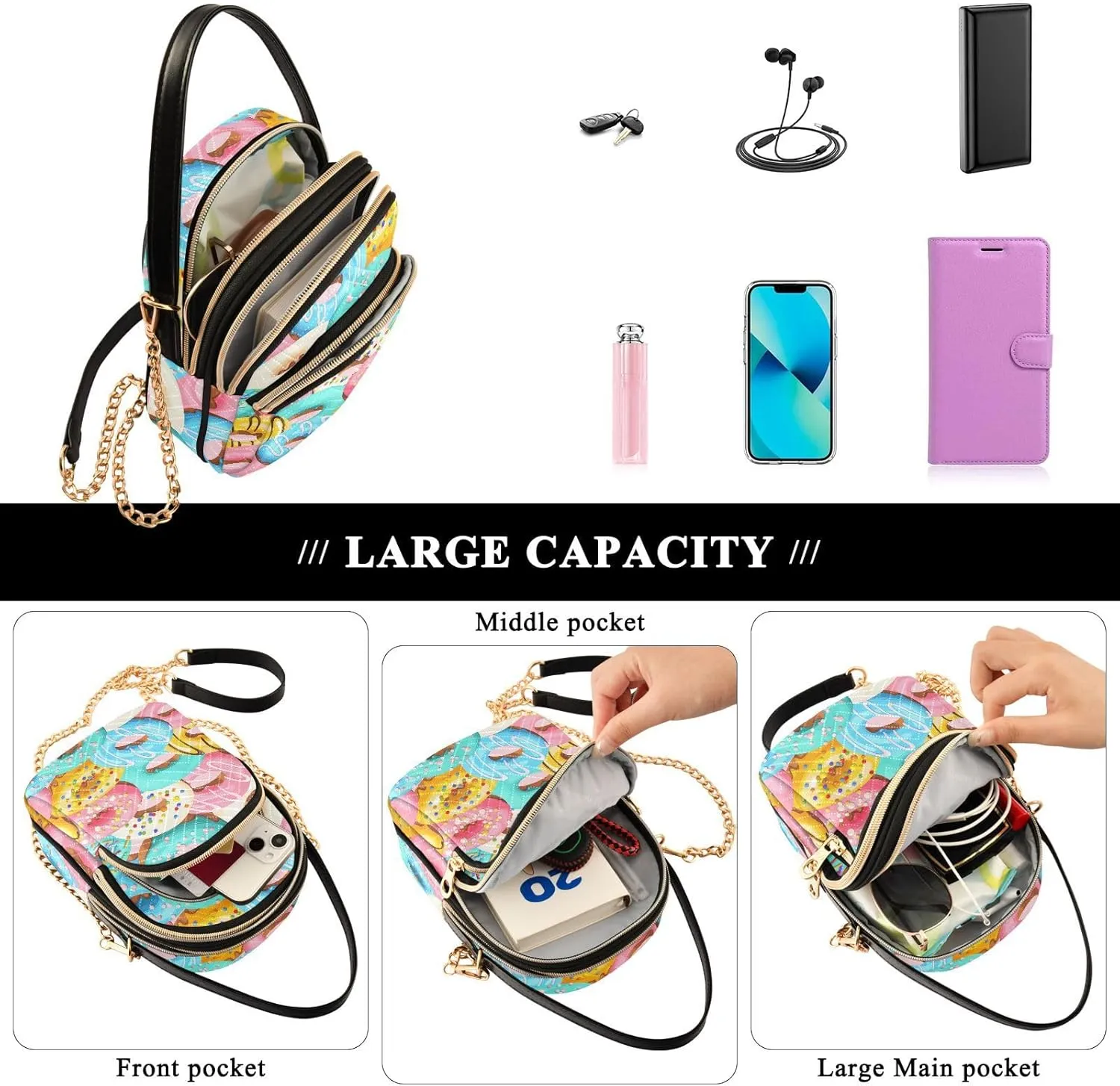 Small Cross body Bags for Women Quilted Crossbody Cell Phone Shoulder Purse Handbags Wallet Detachable Chain Bag