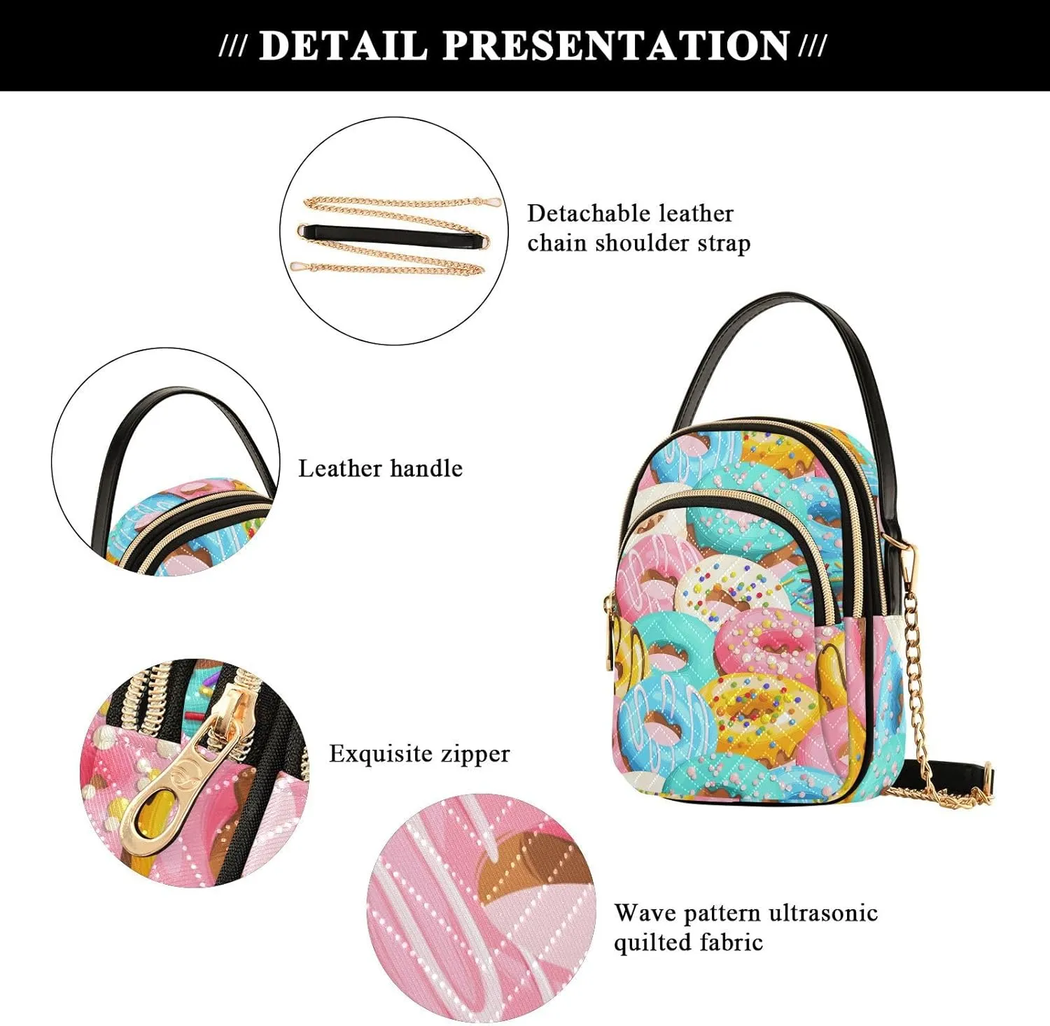 Small Cross body Bags for Women Quilted Crossbody Cell Phone Shoulder Purse Handbags Wallet Detachable Chain Bag
