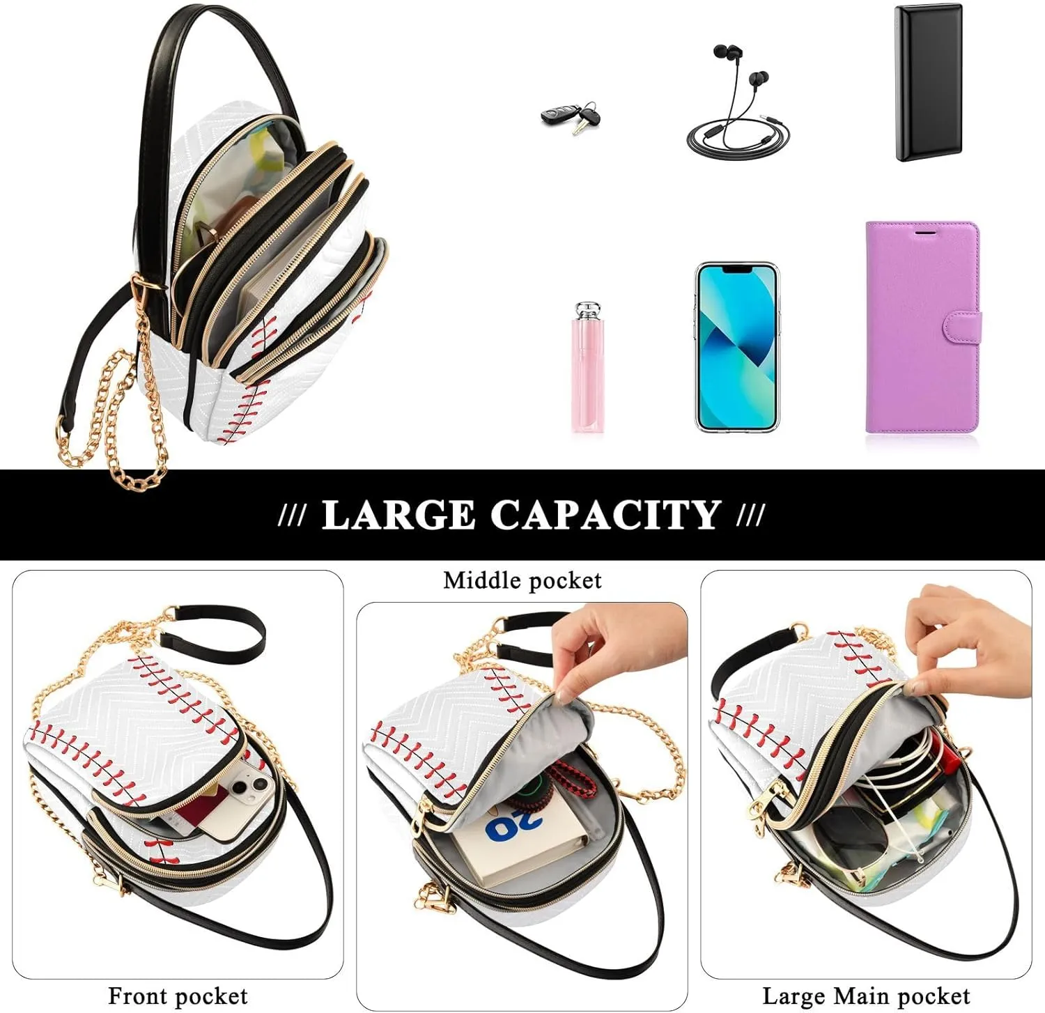 Small Cross body Bags for Women Quilted Crossbody Cell Phone Shoulder Purse Handbags Wallet Detachable Chain Bag