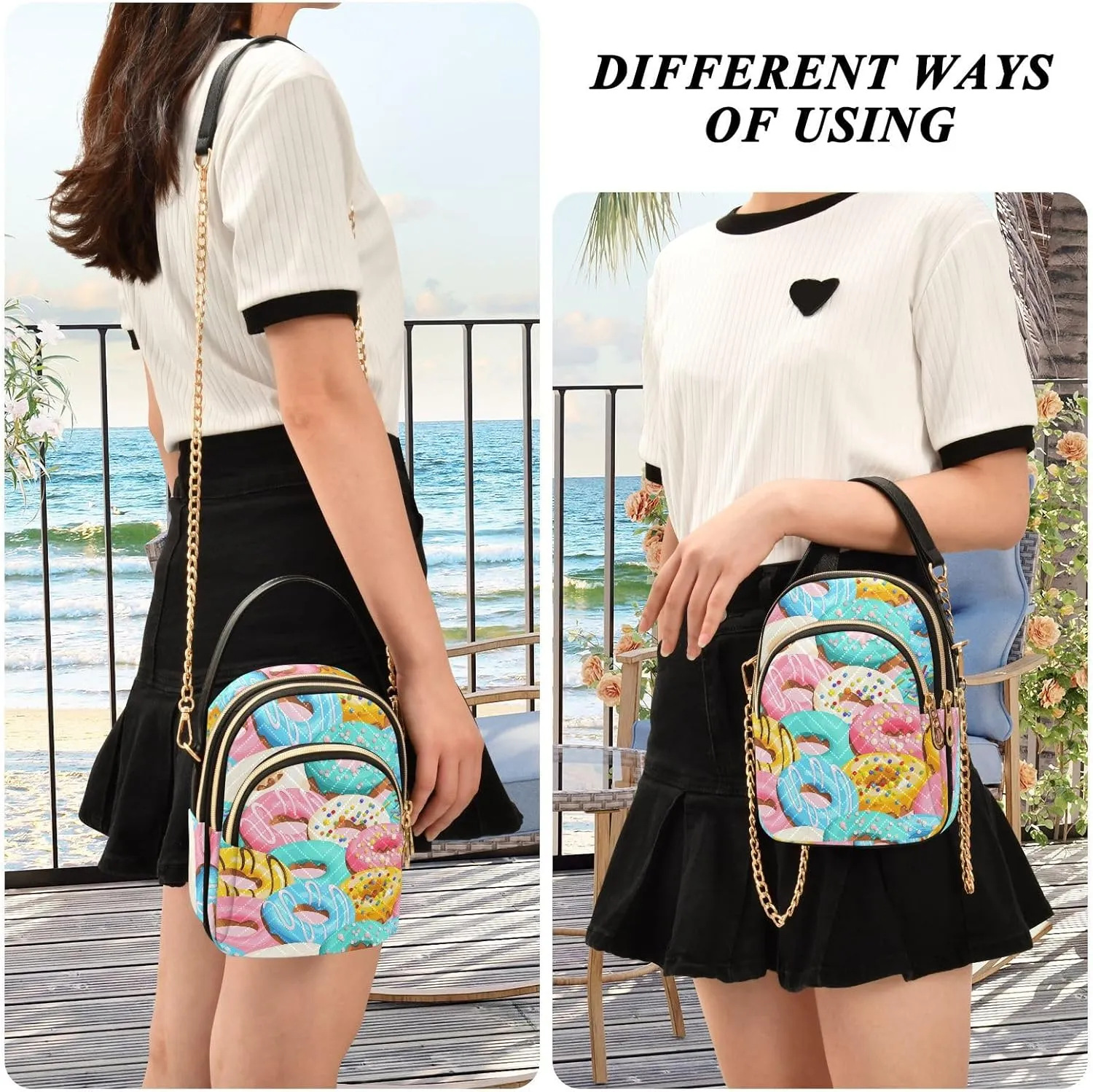 Small Cross body Bags for Women Quilted Crossbody Cell Phone Shoulder Purse Handbags Wallet Detachable Chain Bag