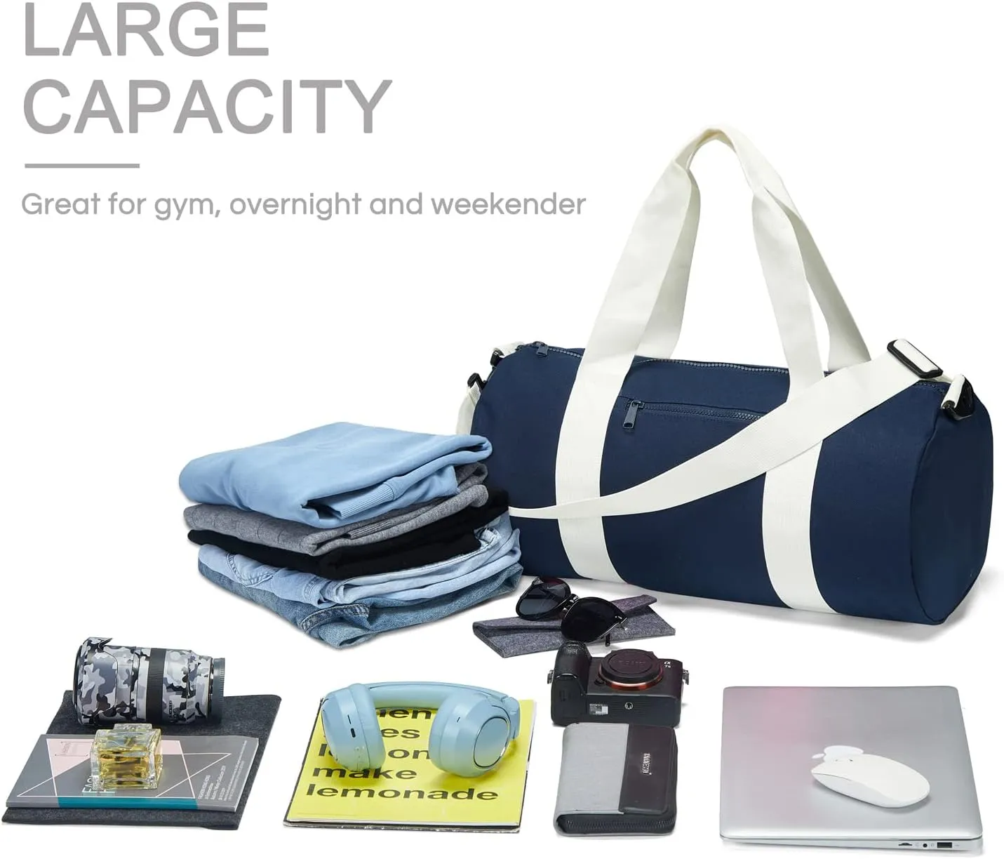 Small Gym Bag Duffel Bag for Women Men Fitness Sports Bag Workout Adjustable Detachable Shoulder Strap Lightweight Carry on Travel Duffle Bag