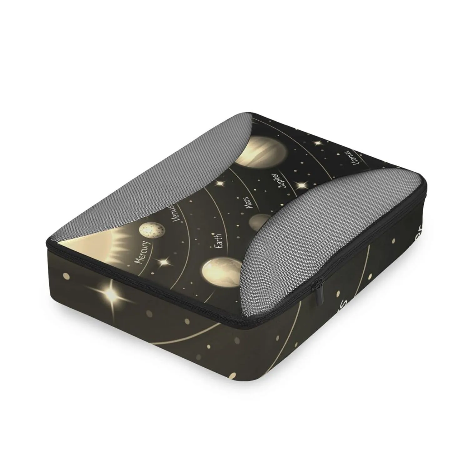 Solar System with the Sun Earth Mars Mercury Jupiter Saturn Uranus 4 Set Packing Cubes, Travel Packing Organizers, 600D Oxford Cloth Toiletry Storage Bag, Luggage Mesh Bags for Accessories