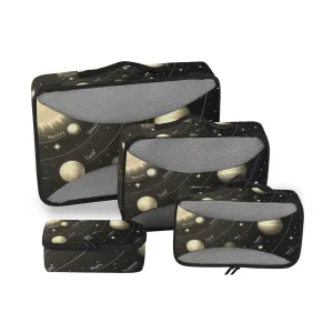 Solar System with the Sun Earth Mars Mercury Jupiter Saturn Uranus 4 Set Packing Cubes, Travel Packing Organizers, 600D Oxford Cloth Toiletry Storage Bag, Luggage Mesh Bags for Accessories