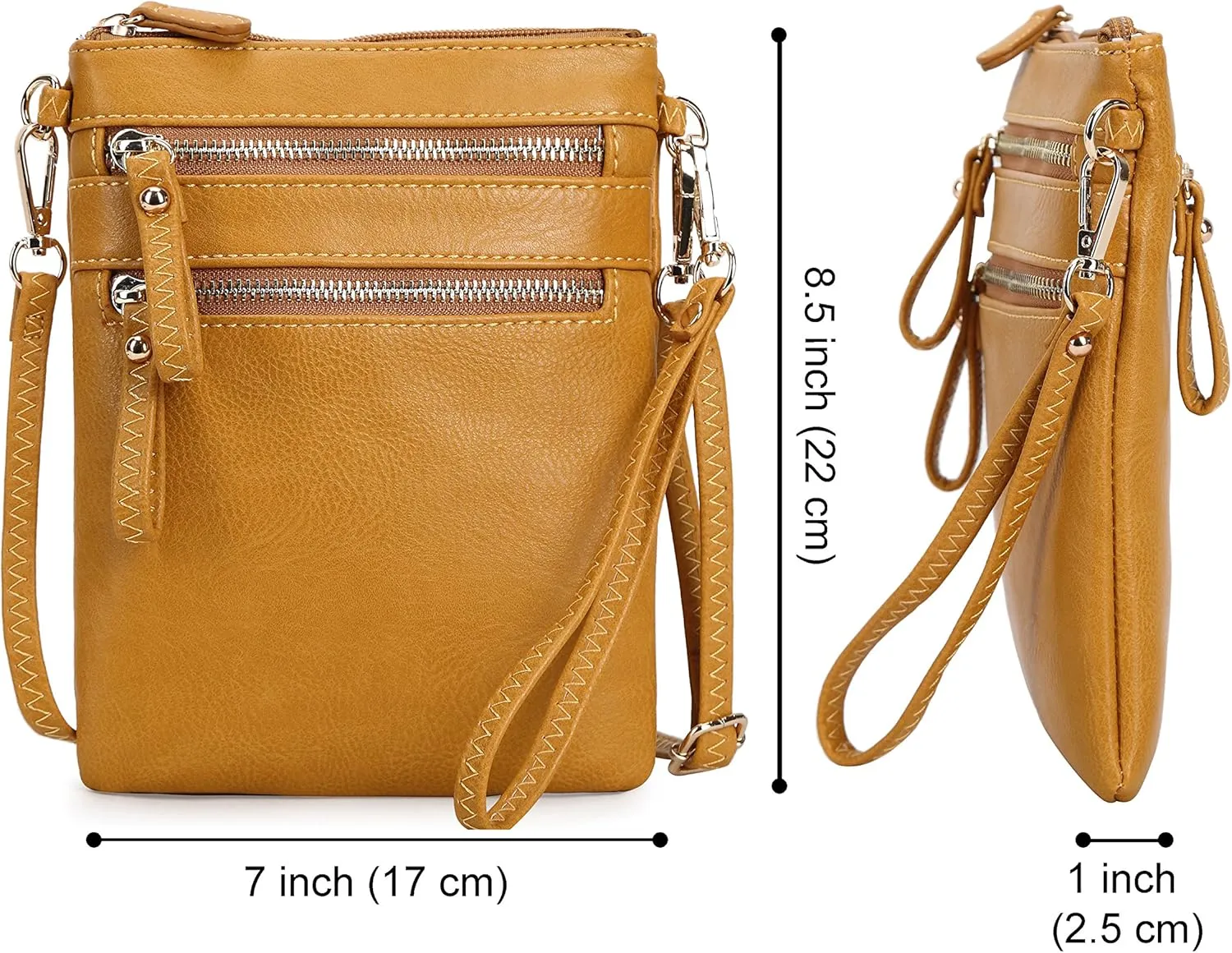 Solene Small Crossbody Bag for Women, Multi Zip Pockets with Detachable Wristlet, Lightweight Travel Purse, Cell Phone Pouch