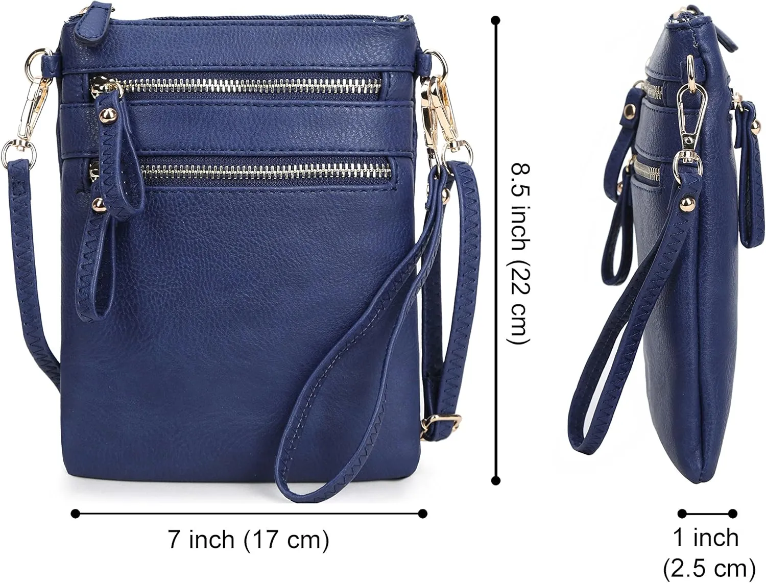 Solene Small Crossbody Bag for Women, Multi Zip Pockets with Detachable Wristlet, Lightweight Travel Purse, Cell Phone Pouch