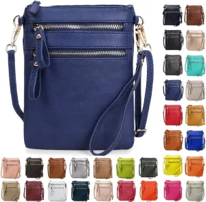 Solene Small Crossbody Bag for Women, Multi Zip Pockets with Detachable Wristlet, Lightweight Travel Purse, Cell Phone Pouch