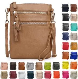 Solene Small Crossbody Bag for Women, Multi Zip Pockets with Detachable Wristlet, Lightweight Travel Purse, Cell Phone Pouch
