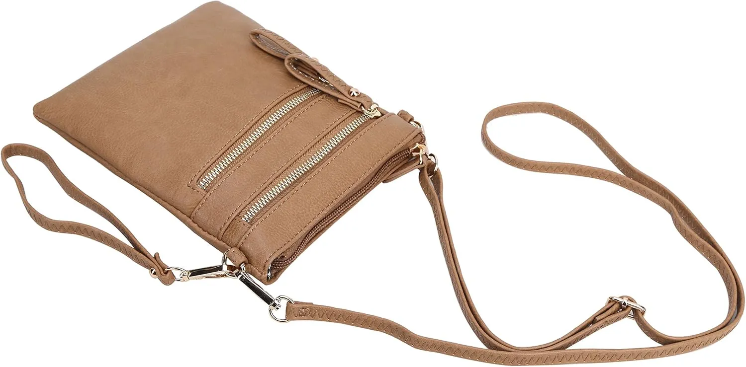Solene Small Crossbody Bag for Women, Multi Zip Pockets with Detachable Wristlet, Lightweight Travel Purse, Cell Phone Pouch