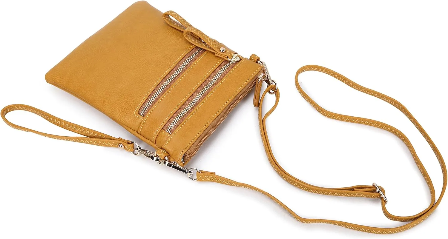Solene Small Crossbody Bag for Women, Multi Zip Pockets with Detachable Wristlet, Lightweight Travel Purse, Cell Phone Pouch