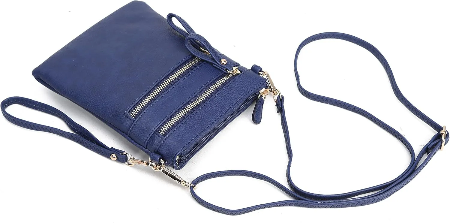 Solene Small Crossbody Bag for Women, Multi Zip Pockets with Detachable Wristlet, Lightweight Travel Purse, Cell Phone Pouch